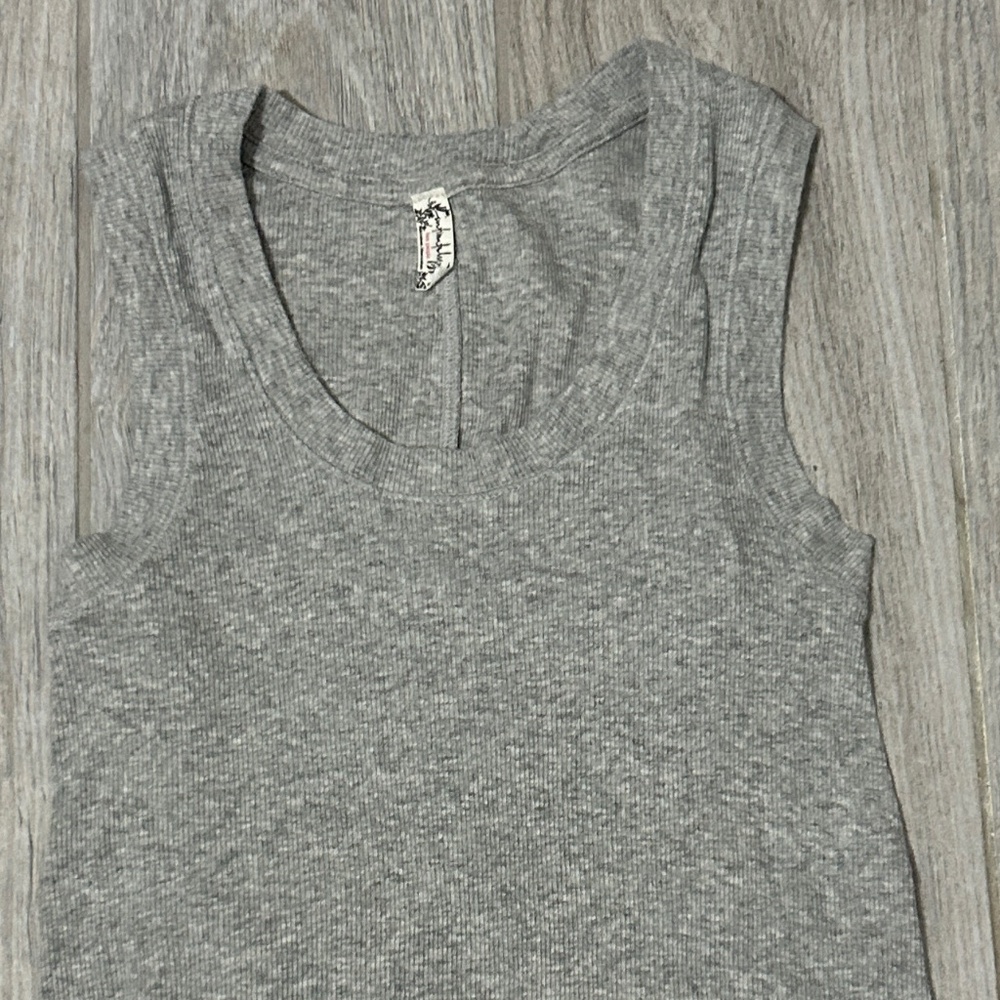 Women's Free People 3/4 Crop Gray Ribbed Scoop Neck Cotton Fitted Tank - XS